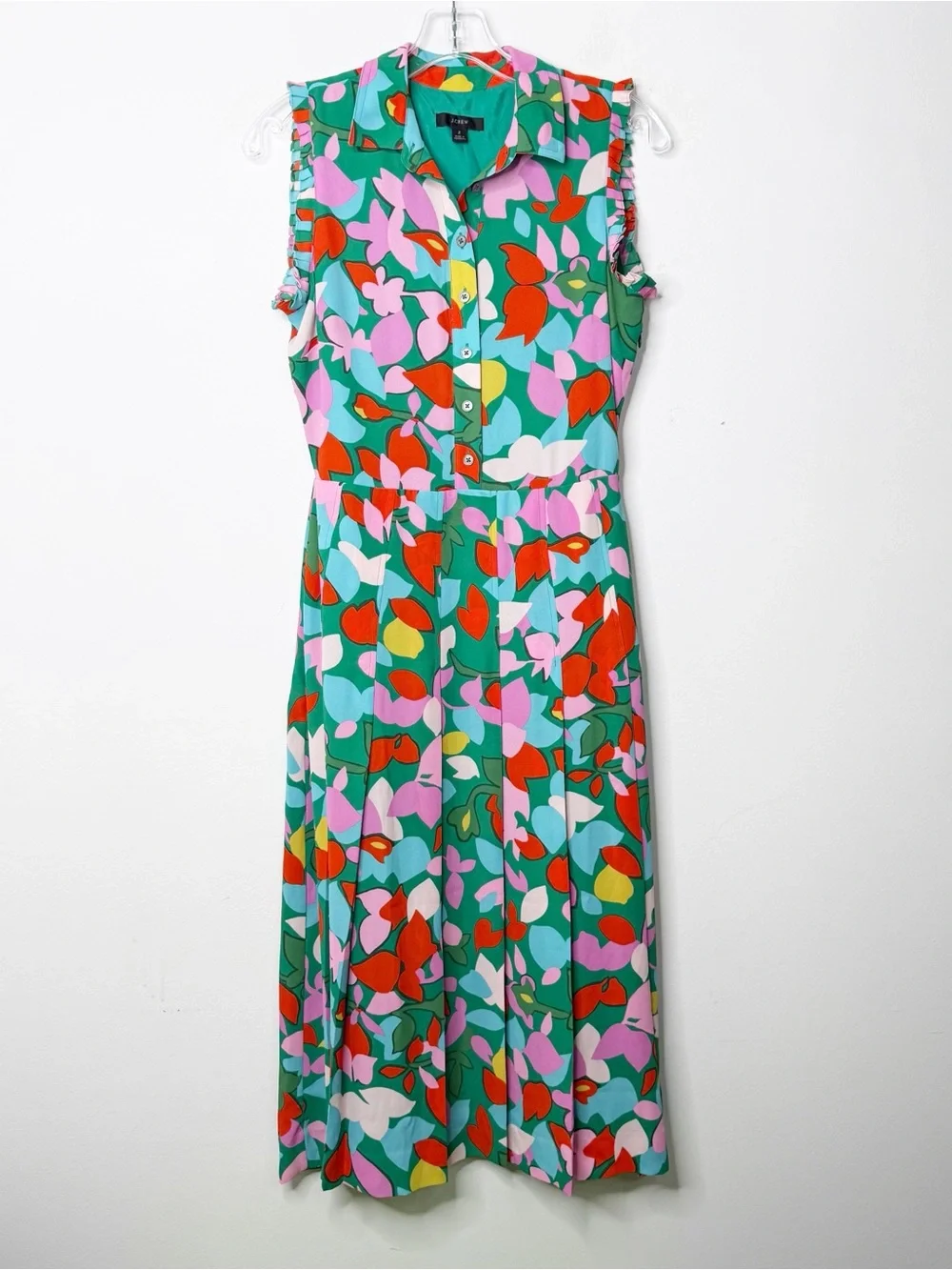 J. CREW | Pleated Shirtdress in Confetti Floral Button Front Maxi Dress Sz. 2
